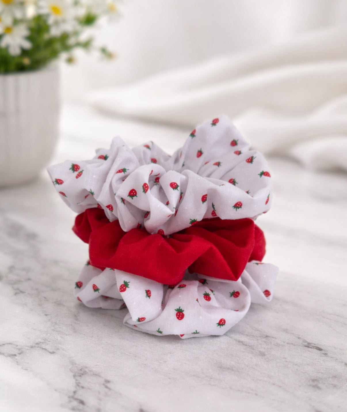 Strawberry Bliss Scrunchie Set (Pack of 3).