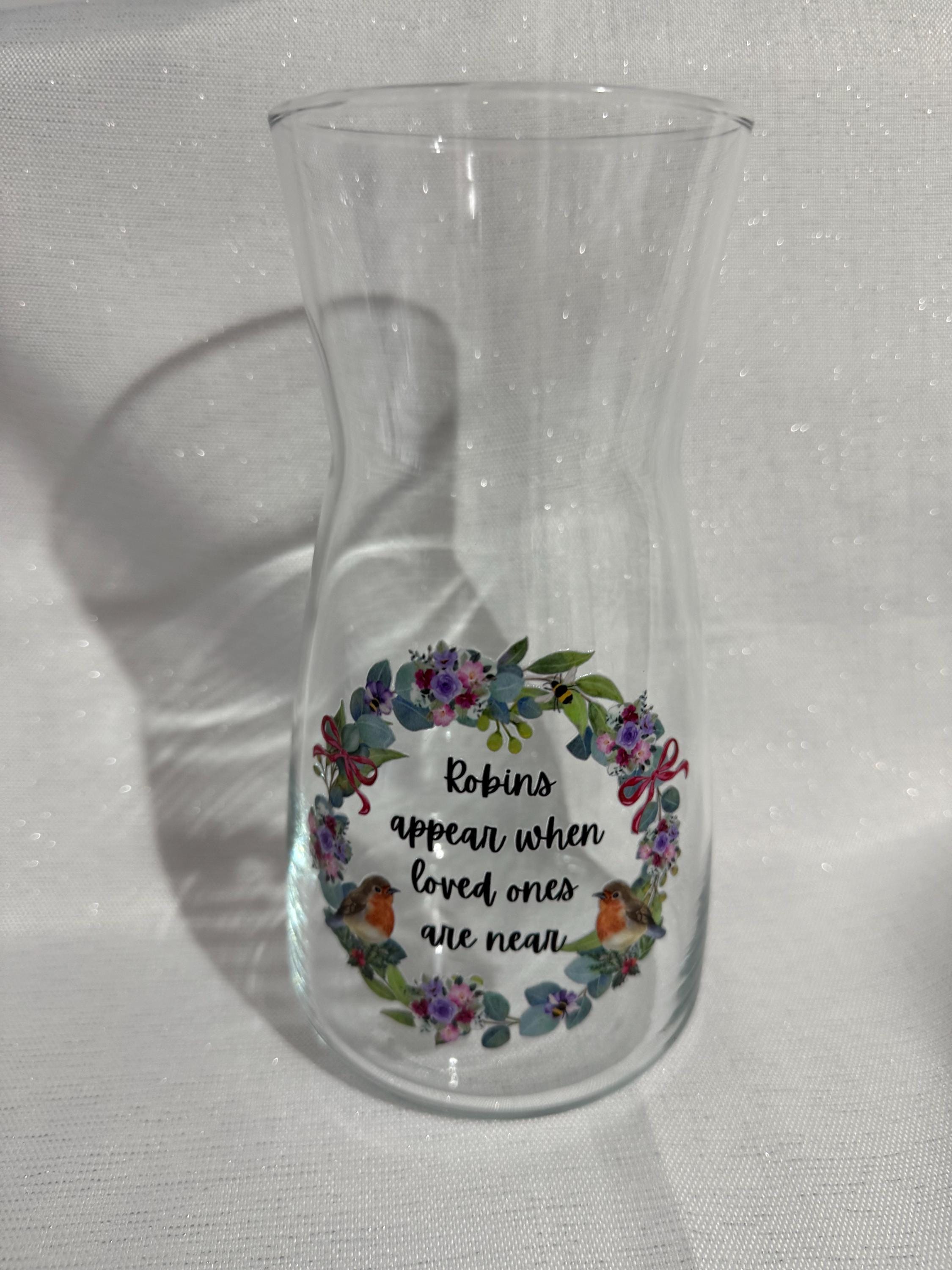Robin Memorial Glass Vase, Sympathy Remembrance Gift for Loss