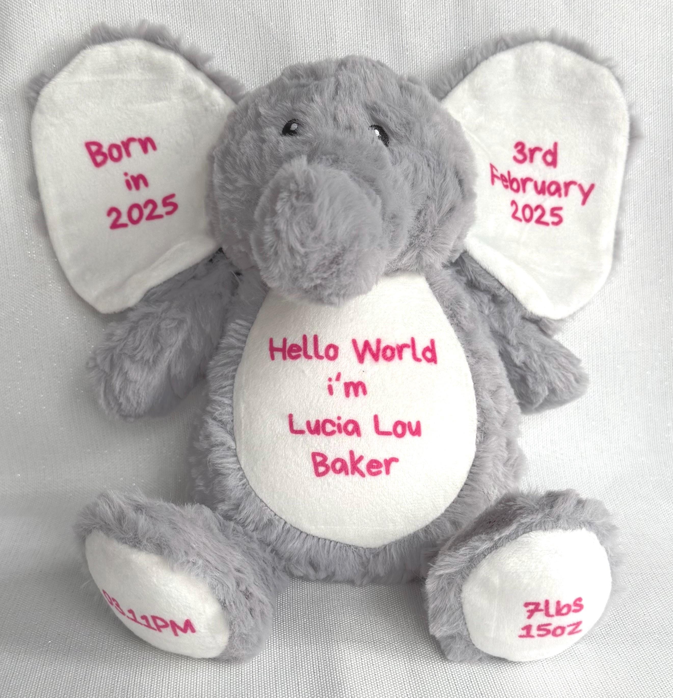 Personalised Animal Plush | Custom Birth Stat Keepsake | Neutral Nursery Decor