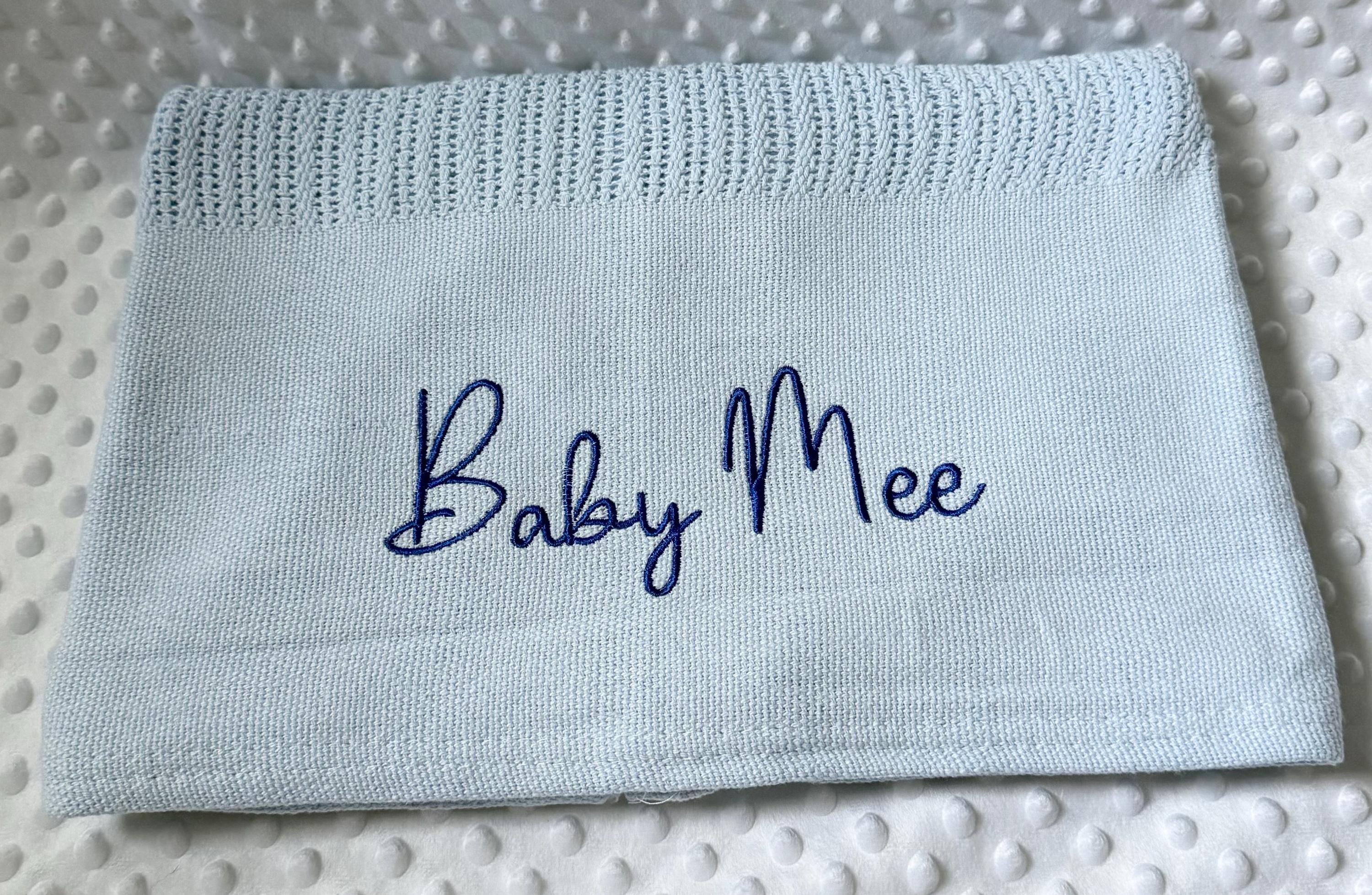 Personalised Knitted Cotton Baby Blanket, Embroidered Name Newborn Gift
