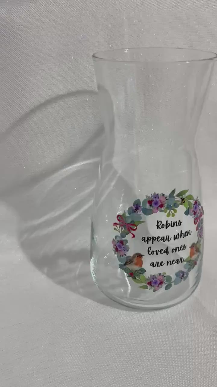 Robin Memorial Glass Vase, Sympathy Remembrance Gift for Loss
