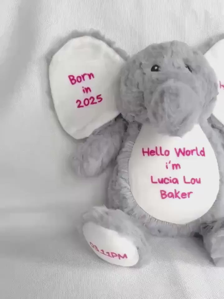 Personalised Animal Plush | Custom Birth Stat Keepsake | Neutral Nursery Decor