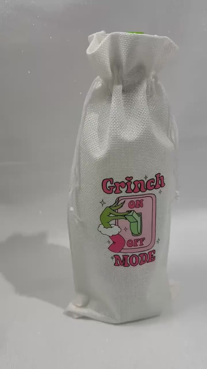 Grinch On Off Mode Burlap Wine Bottle Gift Bag, Christmas Secret Santa UK