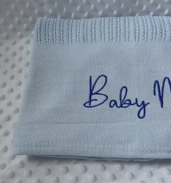 Personalised Knitted Cotton Baby Blanket, Embroidered Name Newborn Gift